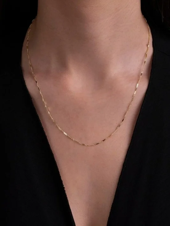 NIB 14K Solid Yellow 1mm Singapore Bar Chain 20" - Picture 5 of 14